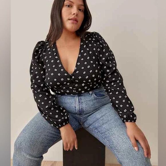 Reformation Nell Floral Top in Black Size XL - Picture 1 of 9